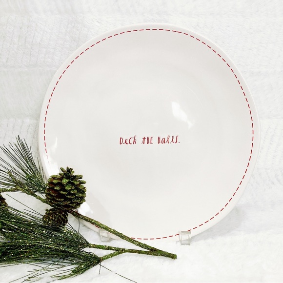 Rae Dunn Other - Rae Dunn Artisan Deck The Halls Stitched Serving Plate White Red NWOT